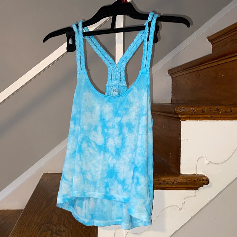 Mudd Blue & white tie-dye crop top two braided straps size medium
